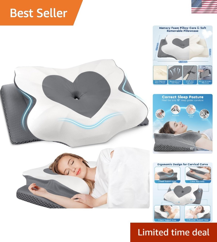 Queen Size Memory Foam Neck Pillow - Ergonomic Support for Side & Back Sleepers