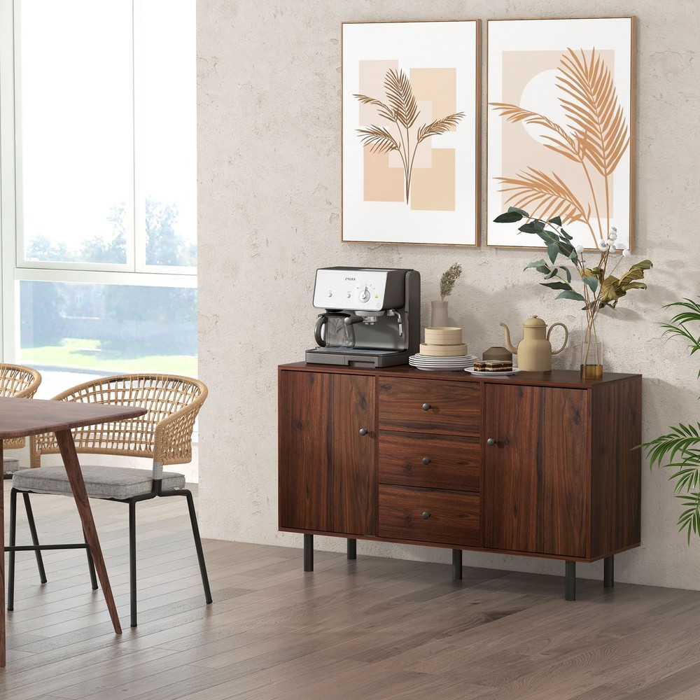 Rustic Brown Sideboard with 2 Cupboards 3 Drawers and Adjustable Shelves