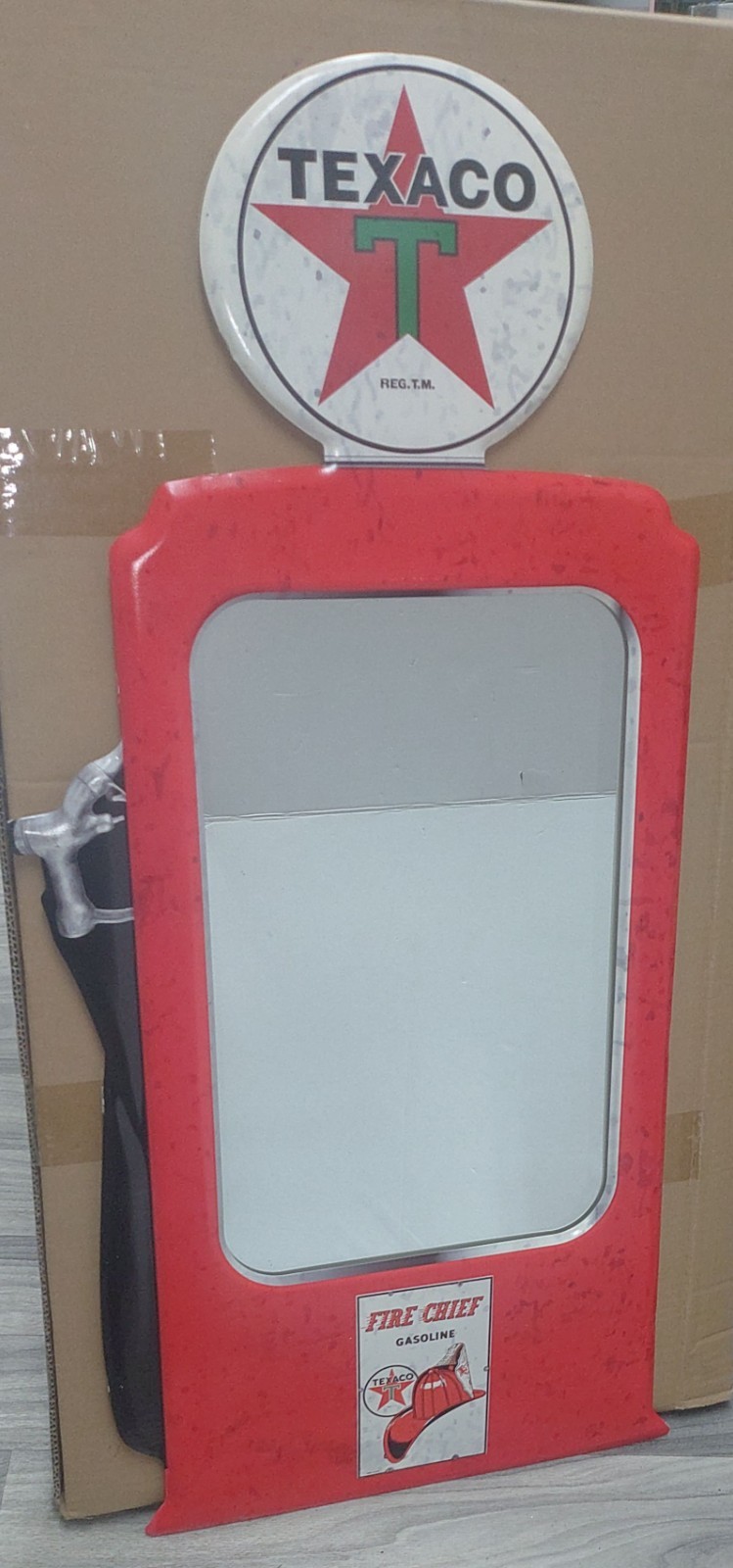 Texaco Gasoline Fire Chief Mirror Sign 15" x 31" Vintage Style Man Cave Decor