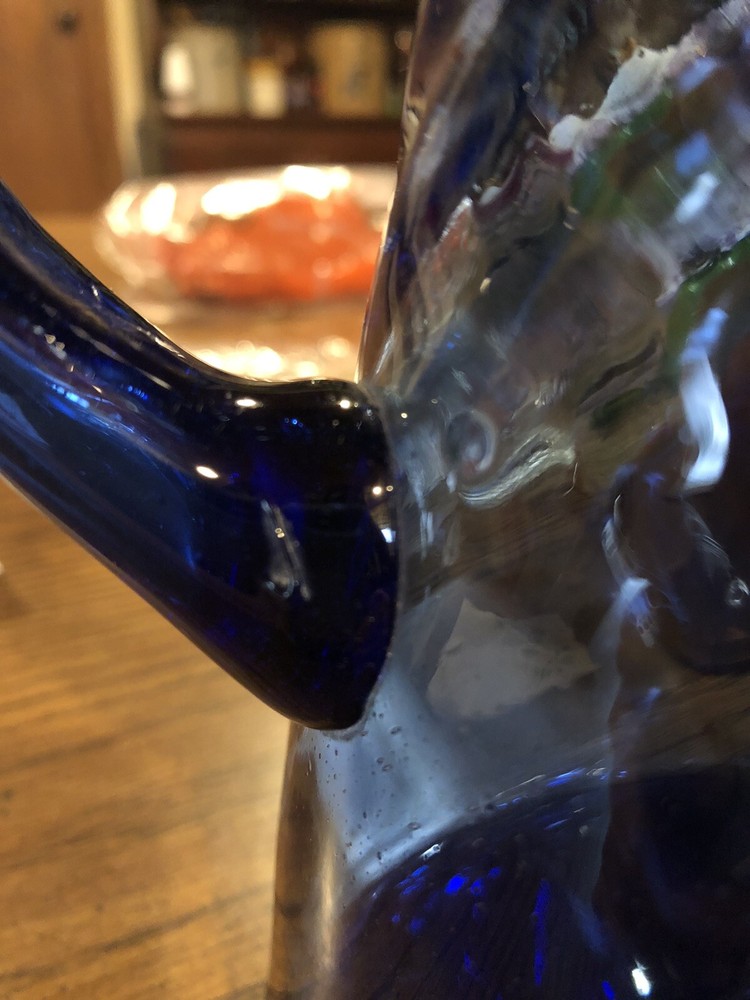 Large Cobalt Swirl Blown Glass Pitcher