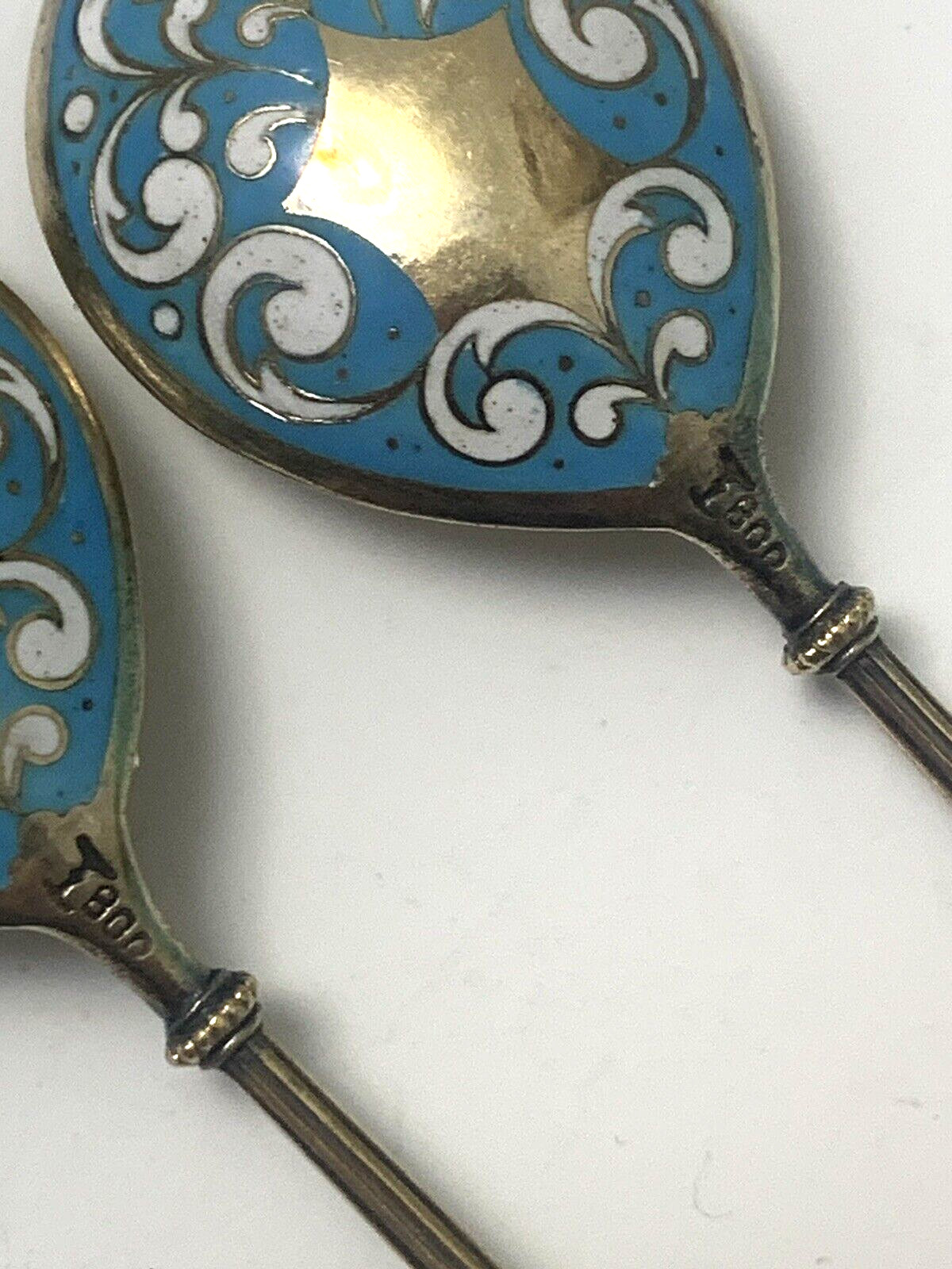 Set 12 German 800 Silver Gilt and ENAMEL Spoons