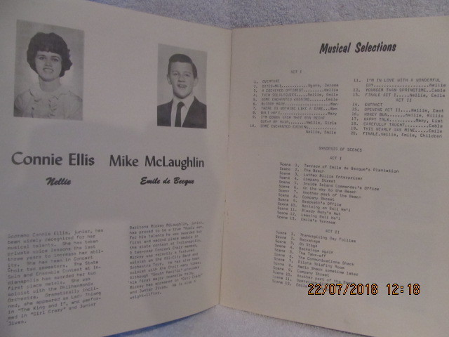 1961 Program South Pacific Performed by North High School Students Evansville IN