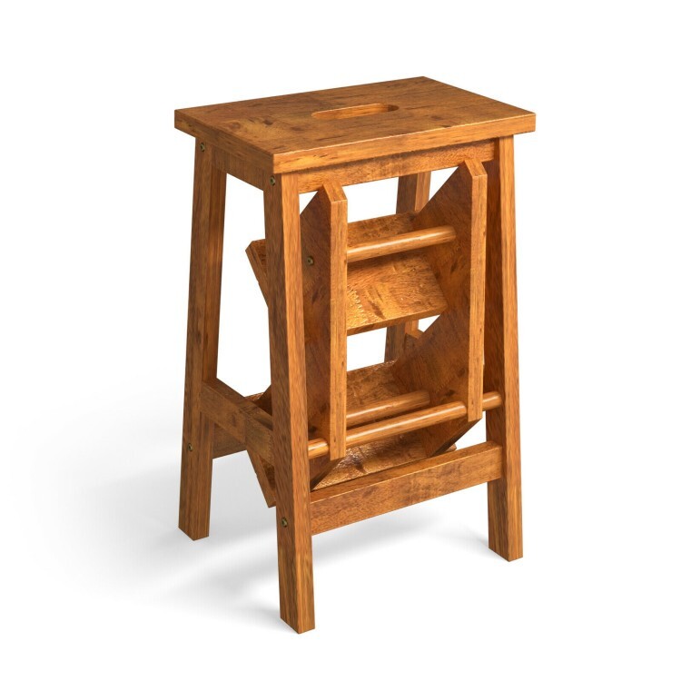 3-in-1 Multifunctional Wood Step Stool Step Ladder Folding w/Convenient Handle