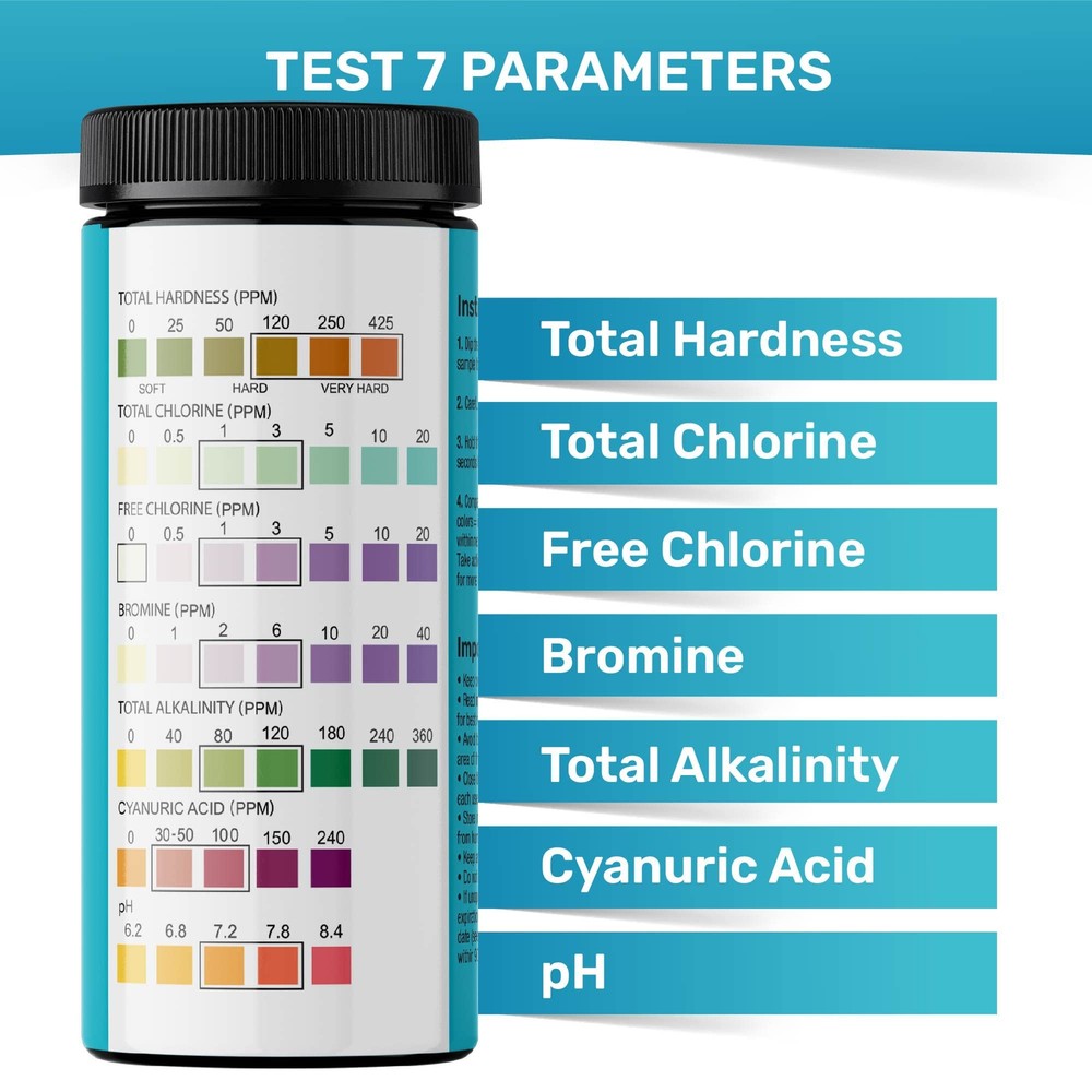 7-in-1 Pool Test Strips 150 Quick & Accurate Water Testing Kit for Pools
