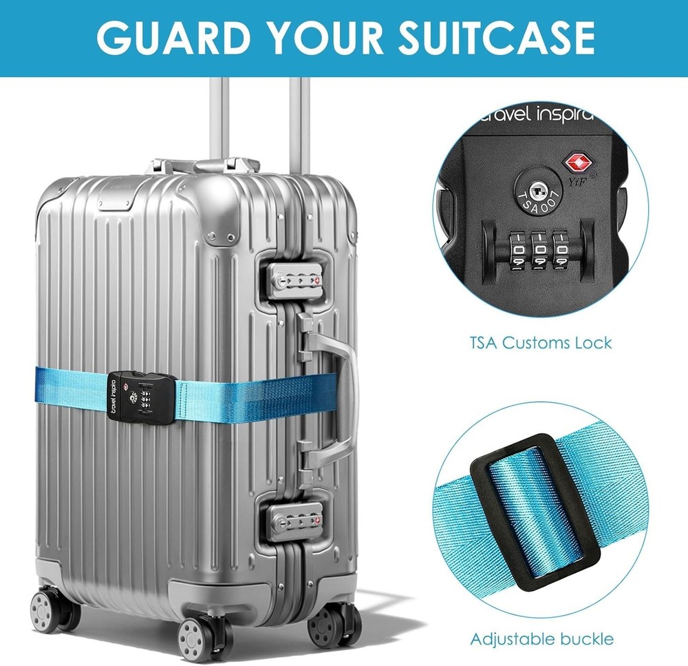 Durable Nylon Luggage Straps with TSA Lock - Blue
