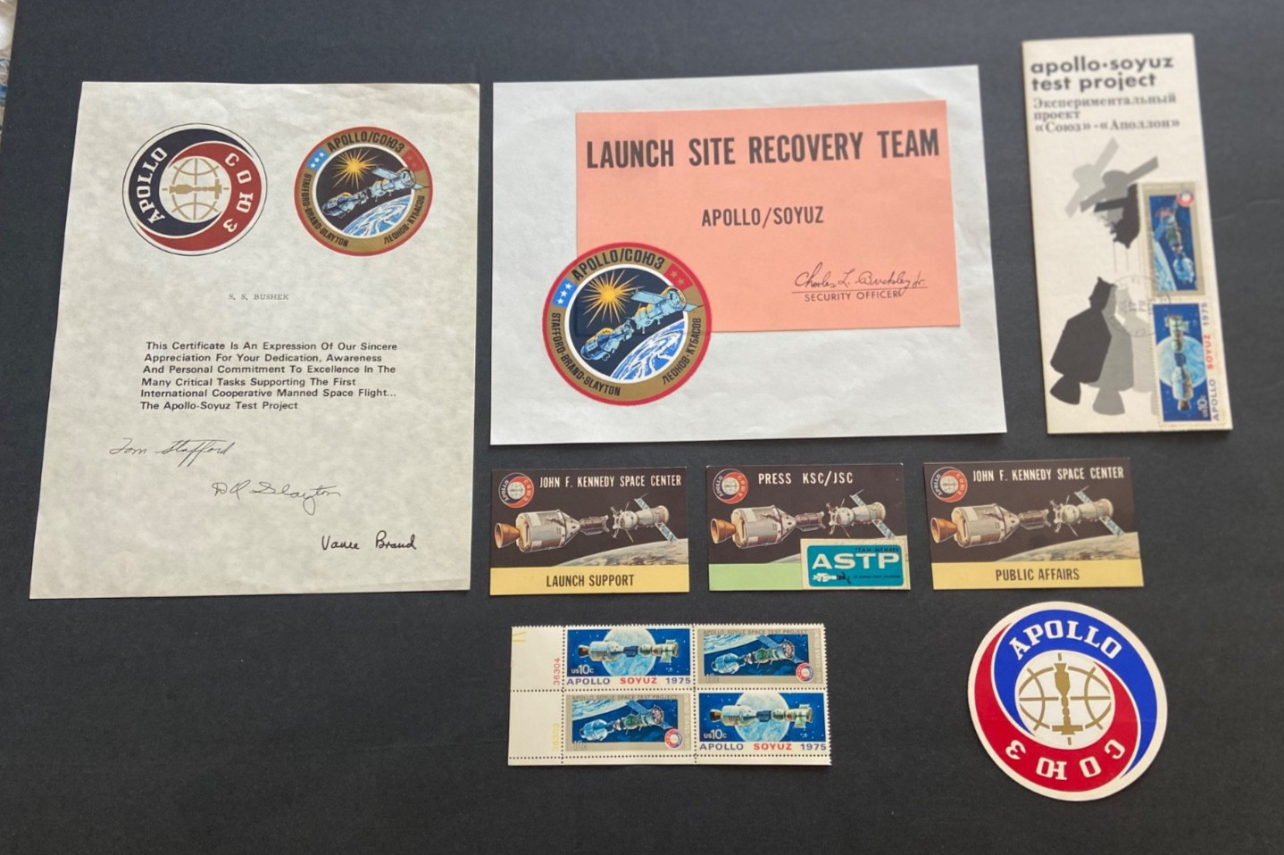 Original NASA (8) Item Mixed Apollo Soyuz Lot - Includes (3) Access Badges