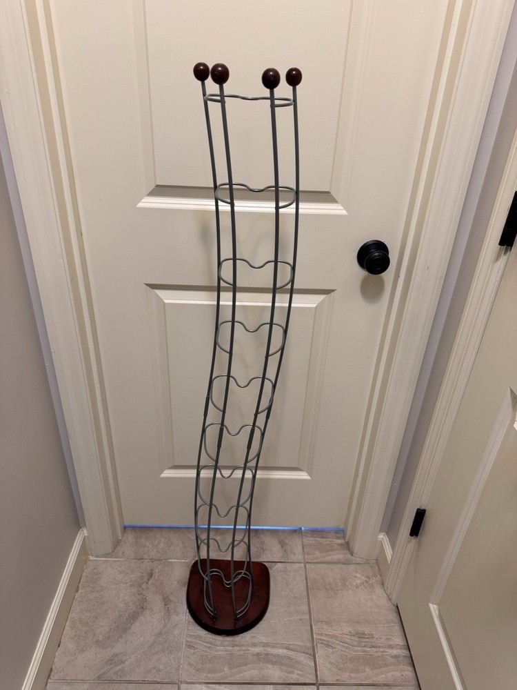 Vintage Wave Wood Base Wire CD Storage Tower Rack Holds 110 CDs