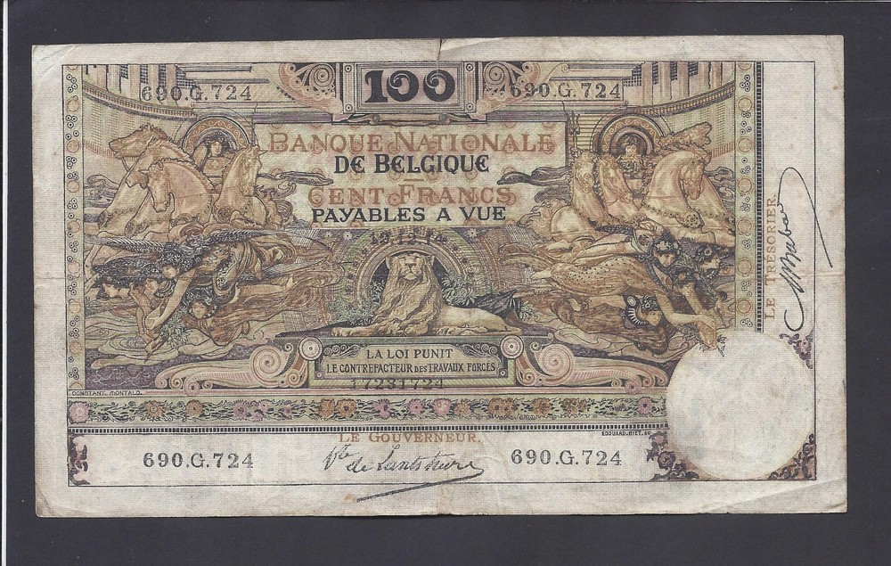 BELGIUM  -  100  FRANCS  1914  @     @