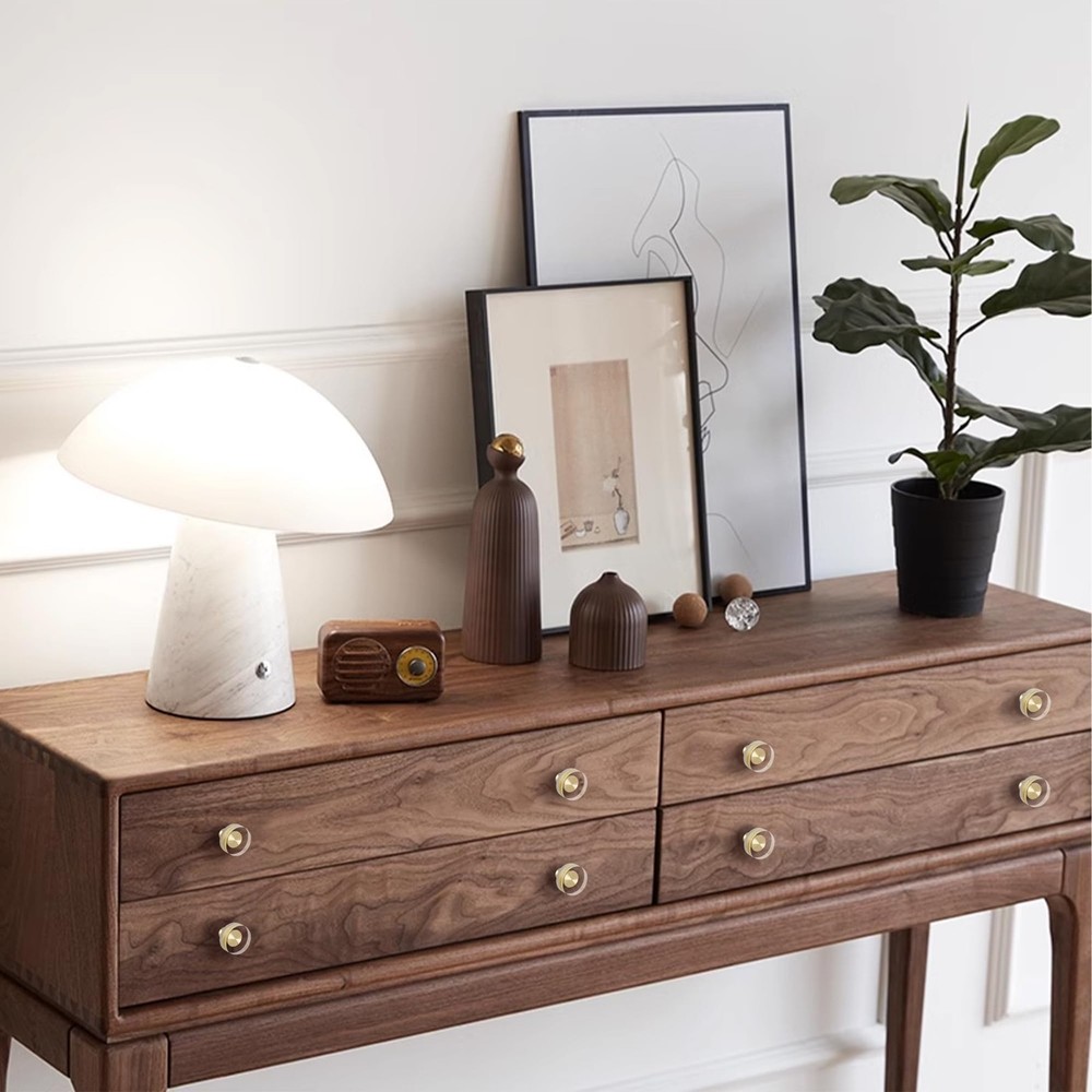 20 Pack Gold Cabinet Knobs, 1-1/4" Round Clear Glass and Brass Drawer Knobs, ...