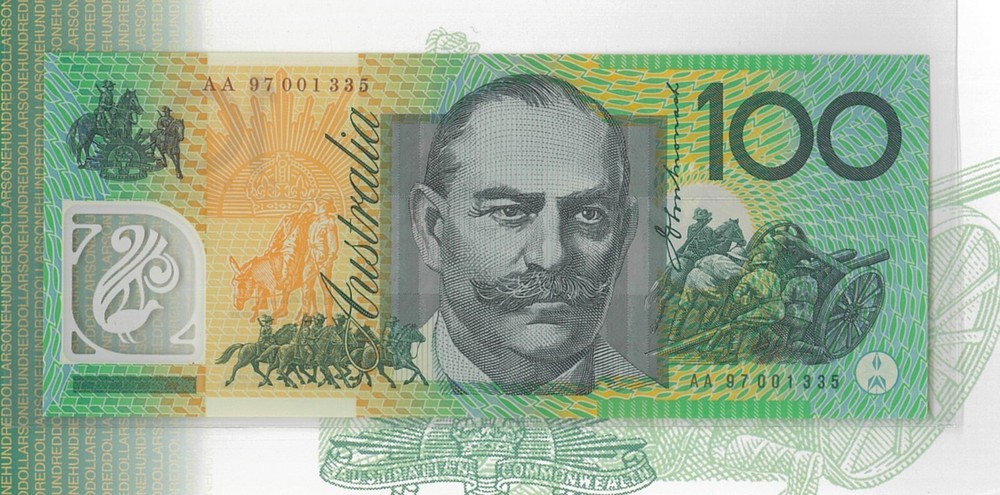 1997 Australia 1st Prefix Folder $100 AA97 001335 Macfarlane Evans Polymer issue