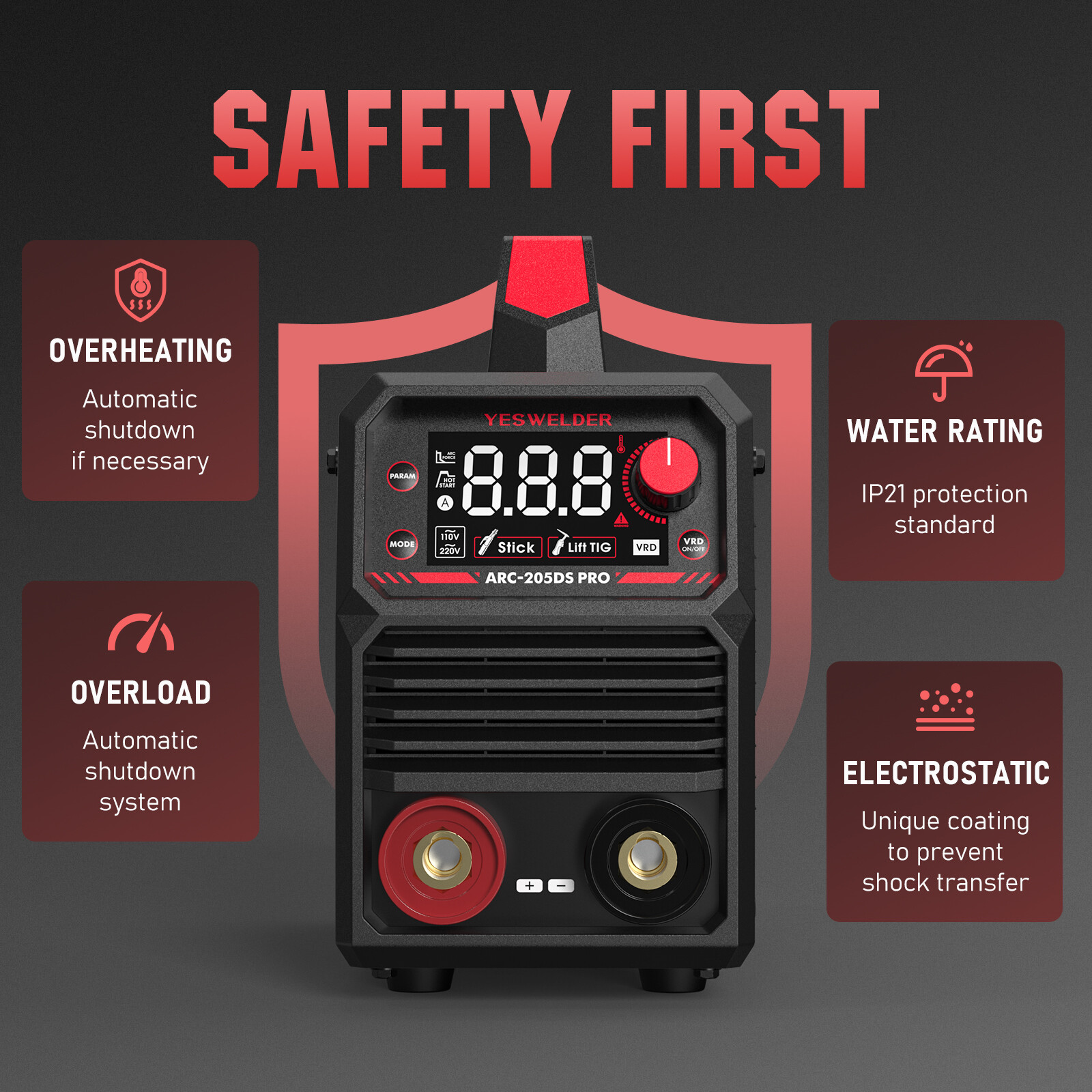 Stick Welder 205Amp IGBT 110V/220V Lift TIG/ MMA/ ARC Welding Machine