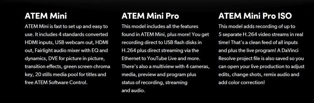 US Blackmagic Design ATEM Mini Pro ISO Live Stream Switcher Multi-view Recording