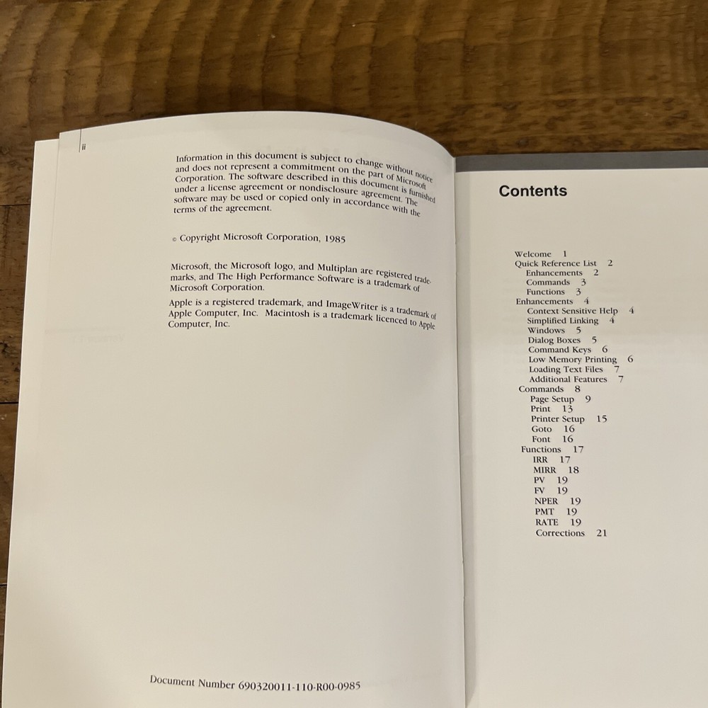 Vtg Microsoft Multiplan Electronic Spreadsheet Program Ver 1.1 Addendum Manual