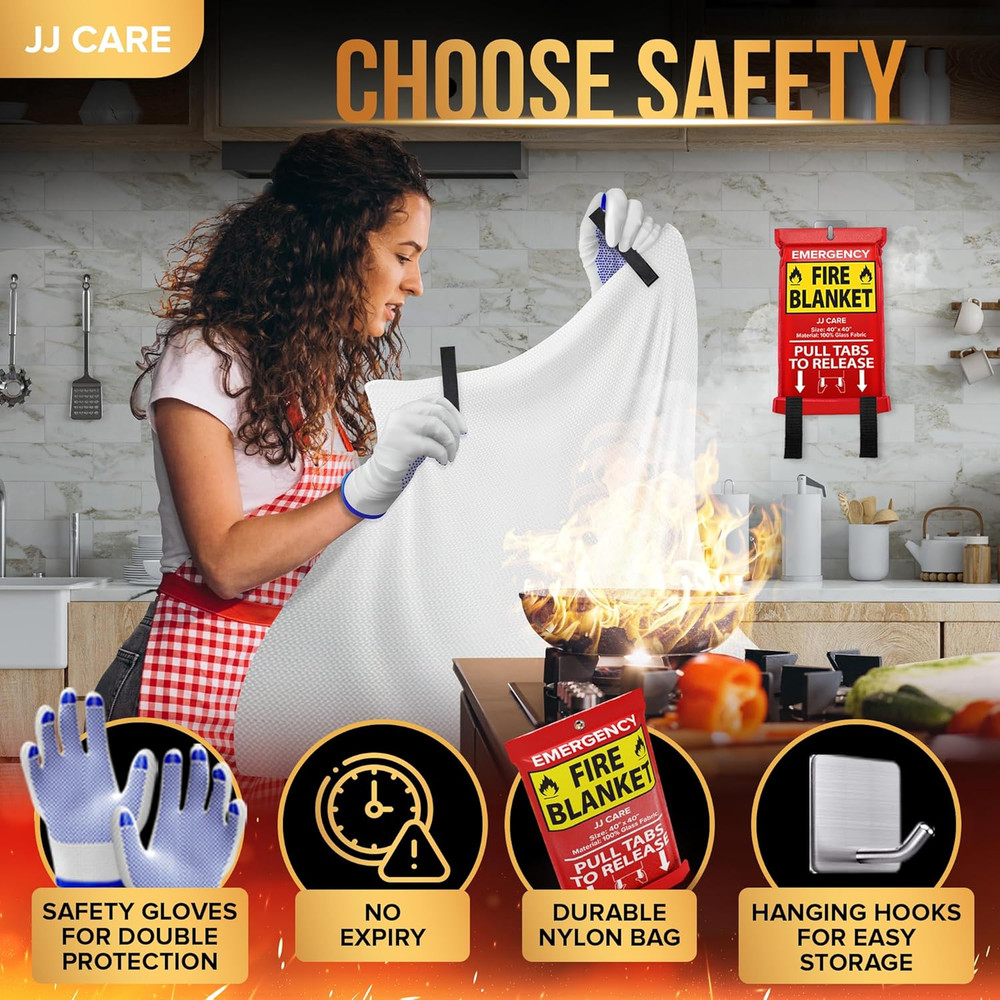 10-Pack Fire Blanket Set with Hooks & Gloves - Home & Kitchen Safety