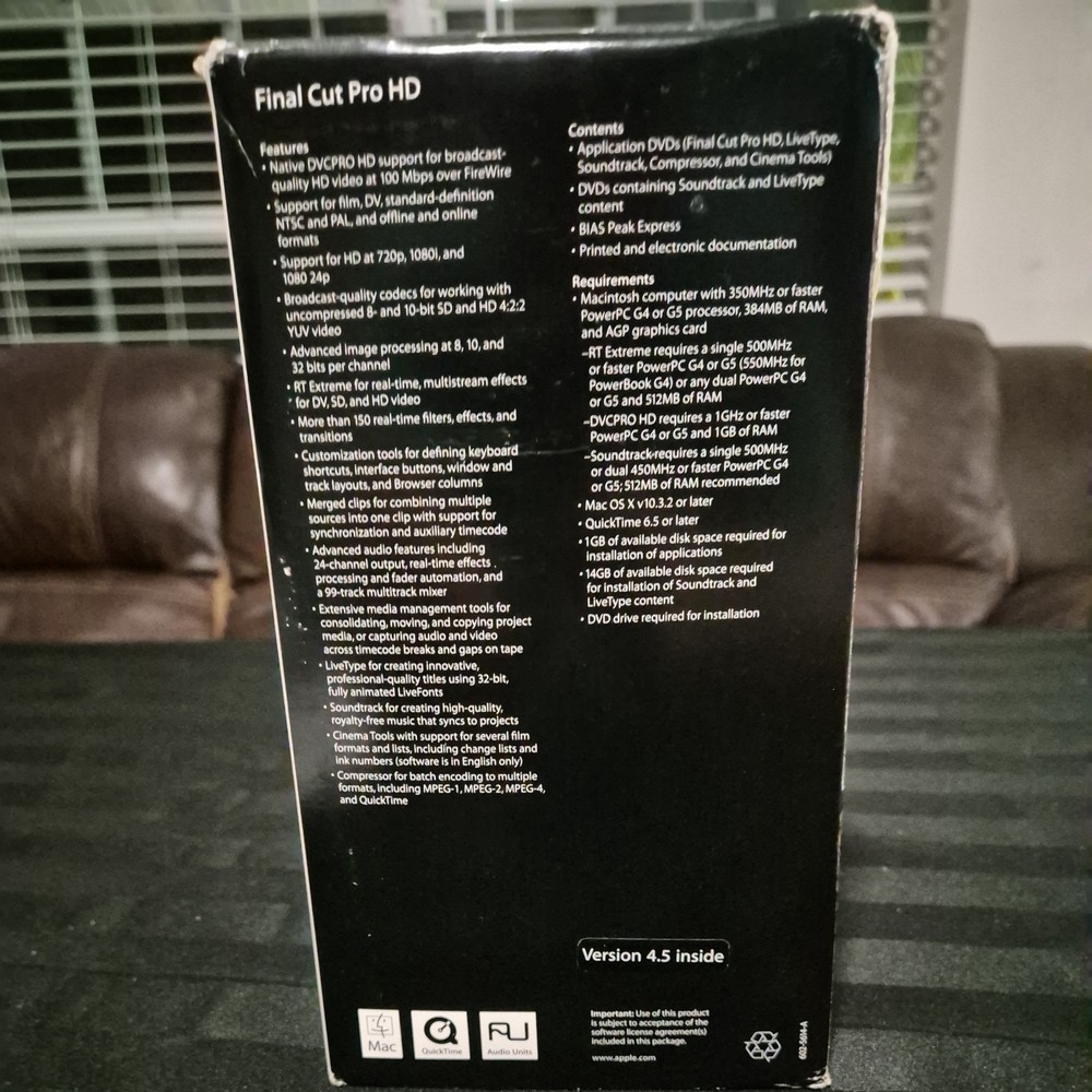 Final Cut Pro HD Version 4.5 – Upgrade Box Set (Mac, 2004) – RARE – Complete