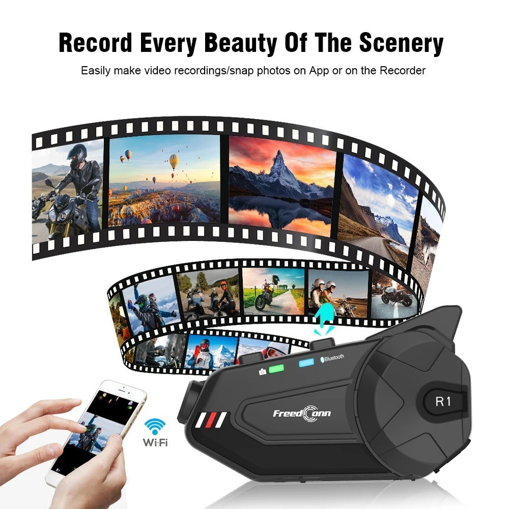 Freedconn R1 Plus Motorcycle Intercom Dash Cam 1080P Bluetooth Headset