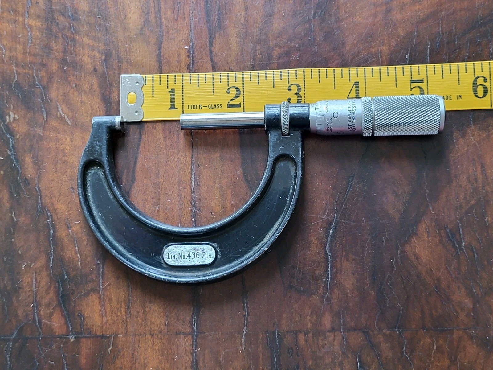Starrett No. 436 1-2” Outside Micrometer w/Locking, 1" Standard, Wrench & Case