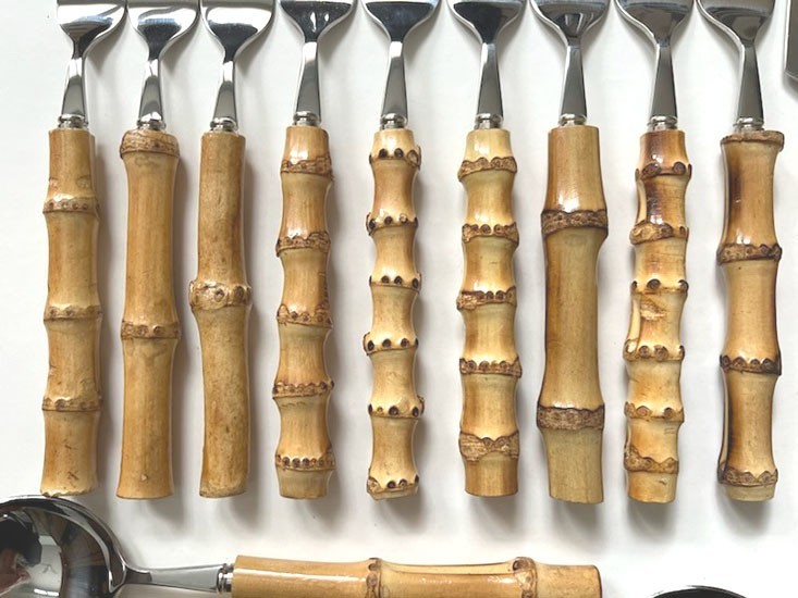 23 ASSORTED PCS. *KOALA LOVE* BAMBOO HANDLE STAINLESS FLATWARE-UNUSED OPEN BOX