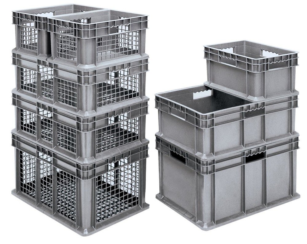 Akro-Mils 37676 Plastic Straight Wall Container Tote with Mesh Sides and Solid B
