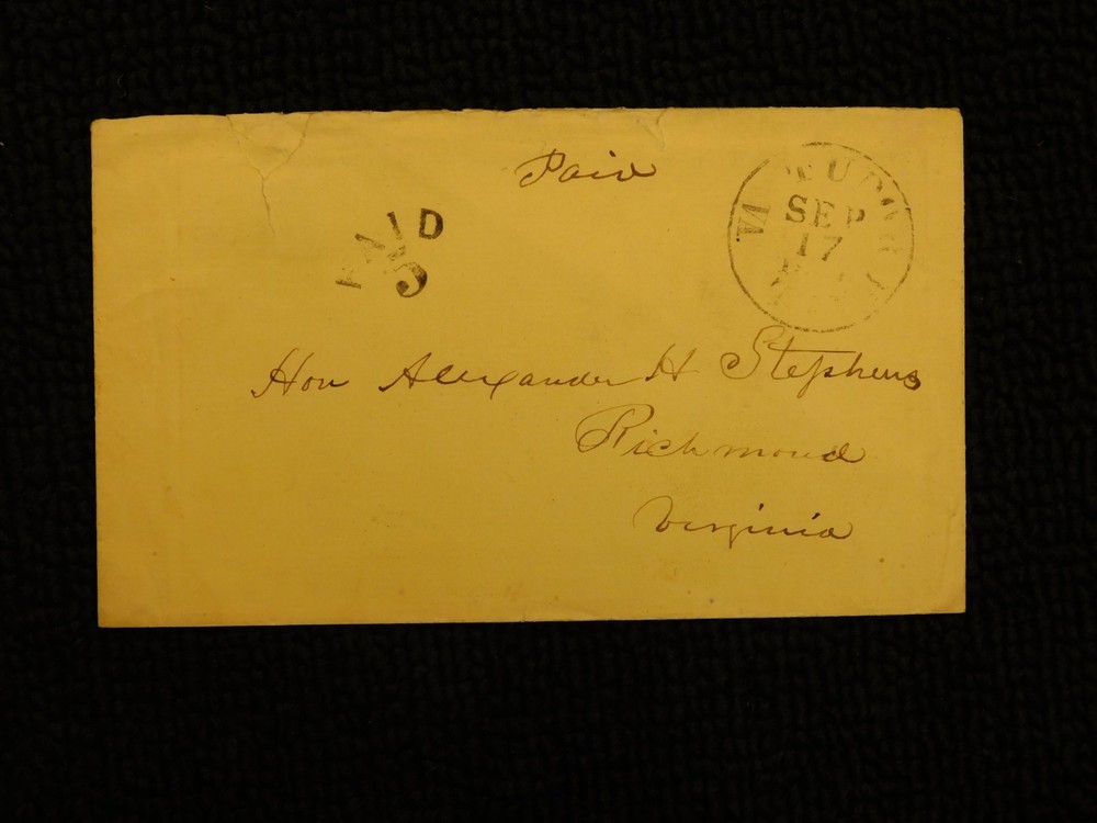 1861 Confederate Cover Addressed to VP Alexander H Stephens