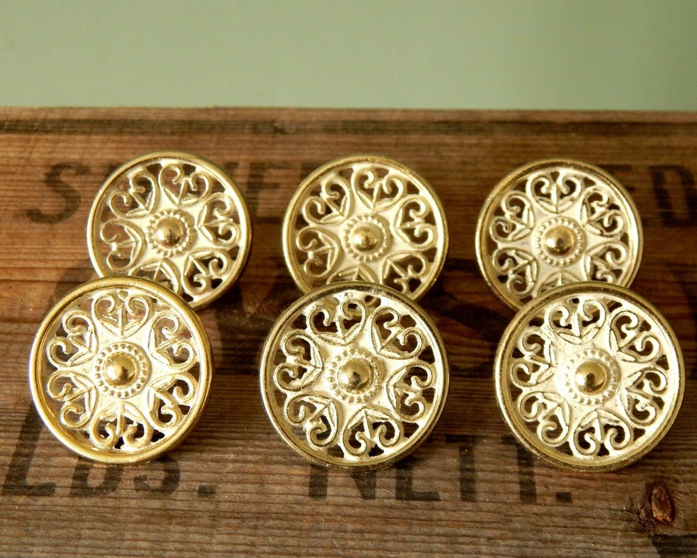 Vintage Set 6 x Decorative Drawer Pulls Handles Knobs Mid Century MCM Retro H17