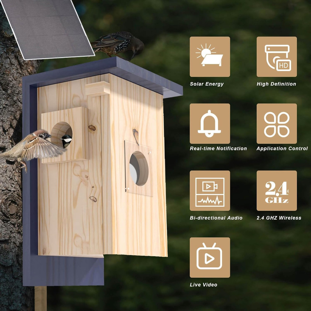 Birdhouse Camera with Solar Powered, HD Vision Camera Watch Bird Nesting & Hatch