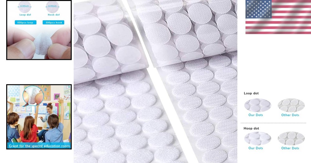 Nylon Hook & Loop Dots - 1000 Pcs Adhesive Circles for Creative Projects