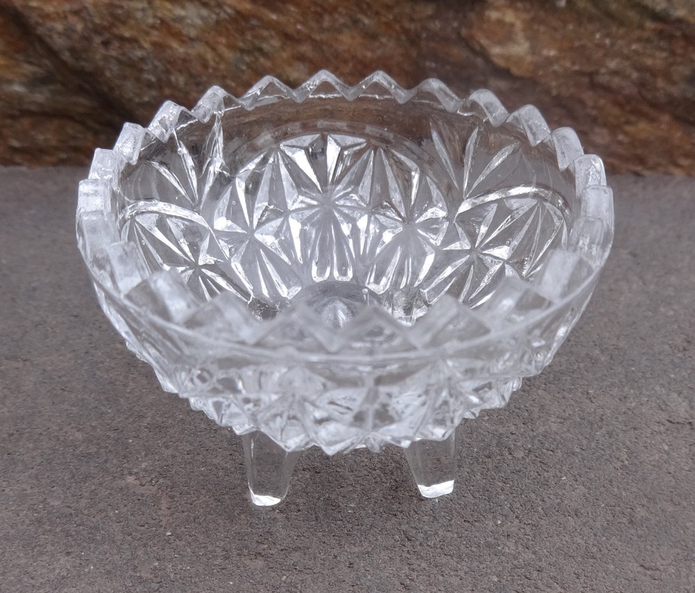 Sparkly, German, Footed Glass Open Salt Dip, Cellar, Dish!