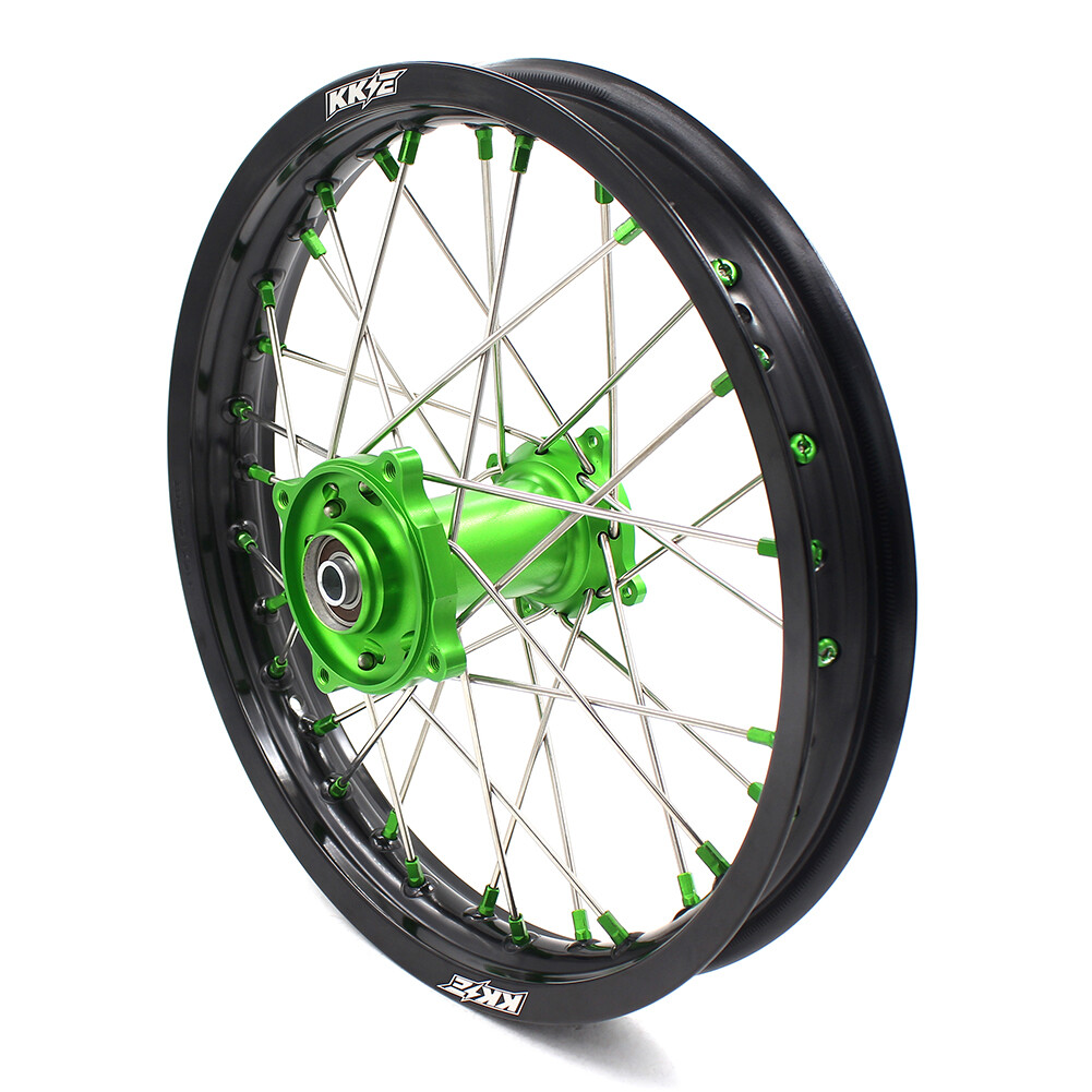 KKE 19/16 Spoked Kid's Big Wheels Set Fit KAWASAKI KLX140 16-2017 Green Nipples