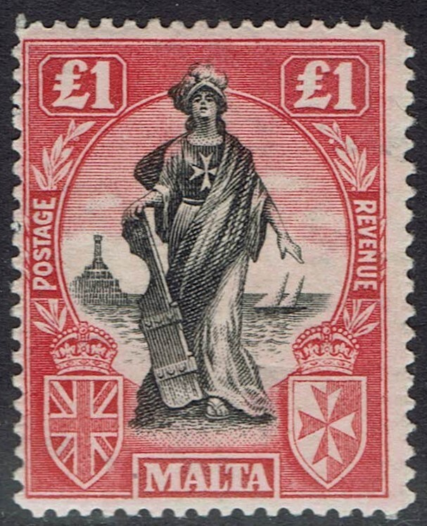 MALTA 1922 'MALTA' £1 WMK SIDEWAYS