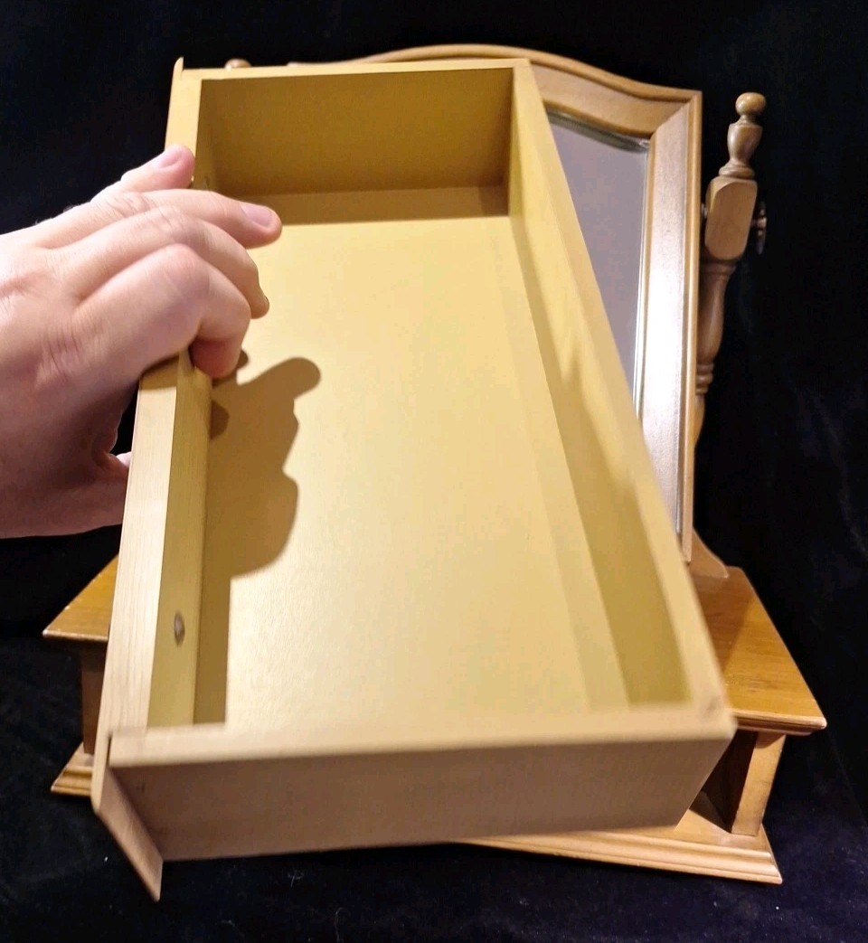 Antique Wood Tabletop Vanity Dressing Table Swivel Mirror with Storage Drawer