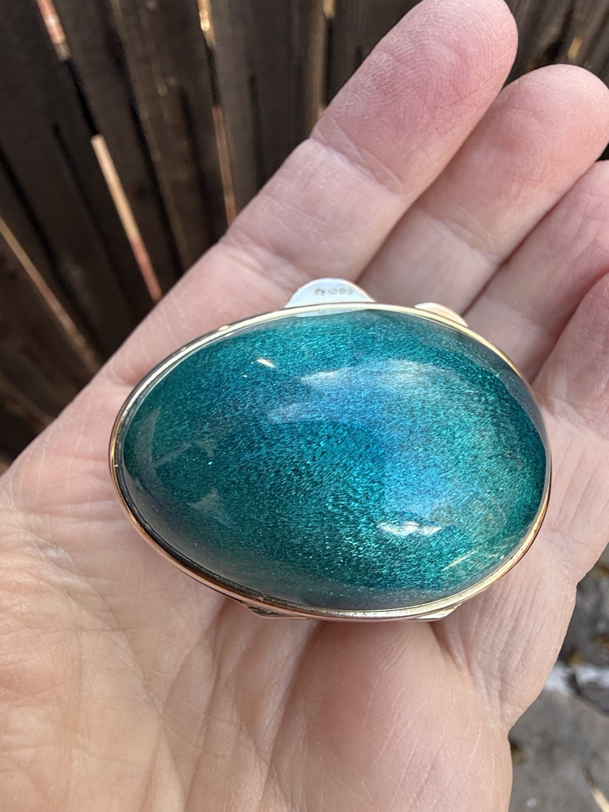 Antique Hallmarked Turquoise Enameled Sterling Silver Egg Trinket Box