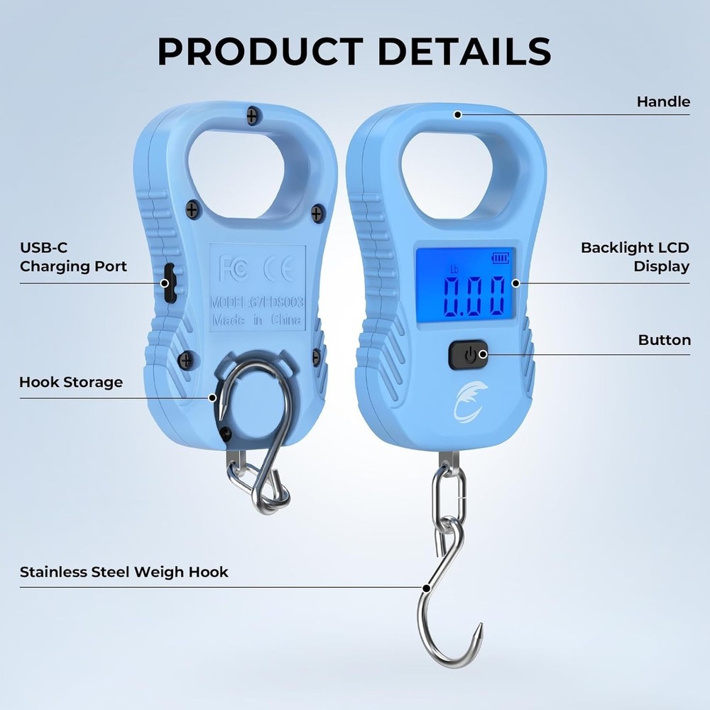 Durable Lightweight Fish Scale with Rechargeable USB & High Precision Readout