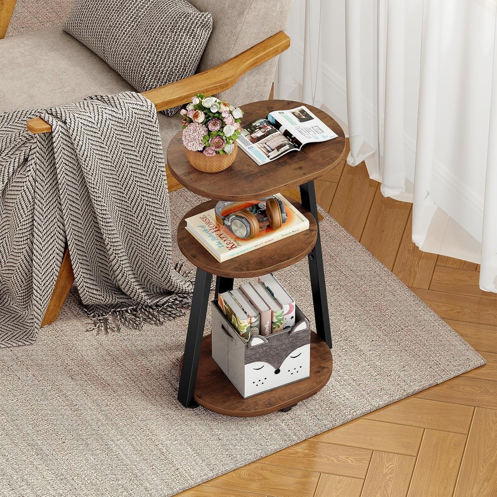 Side Table Small End Table W/ Metal Frame 3-Tier Bedside Tables Round Side