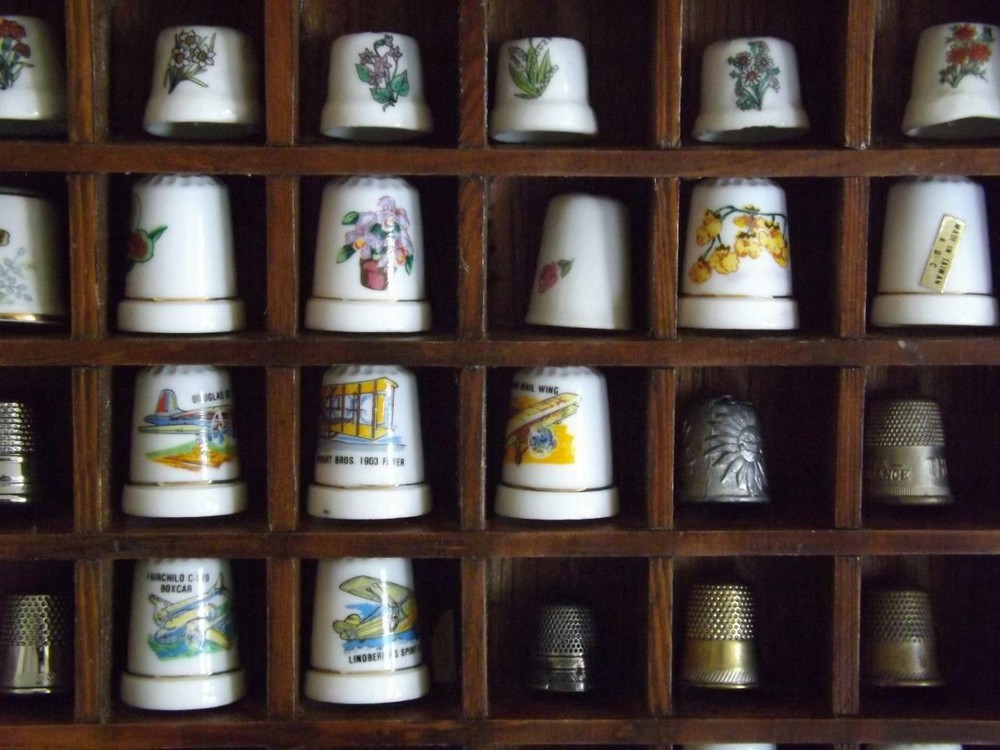 96 Sewing Thimbles Shadow Box Display Porcelain Bone China Thimbles