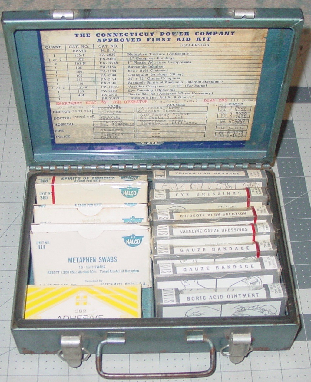 Vintage MSA Mine Safety Power Company Metal Mount First Aid Kit w/Contents USA