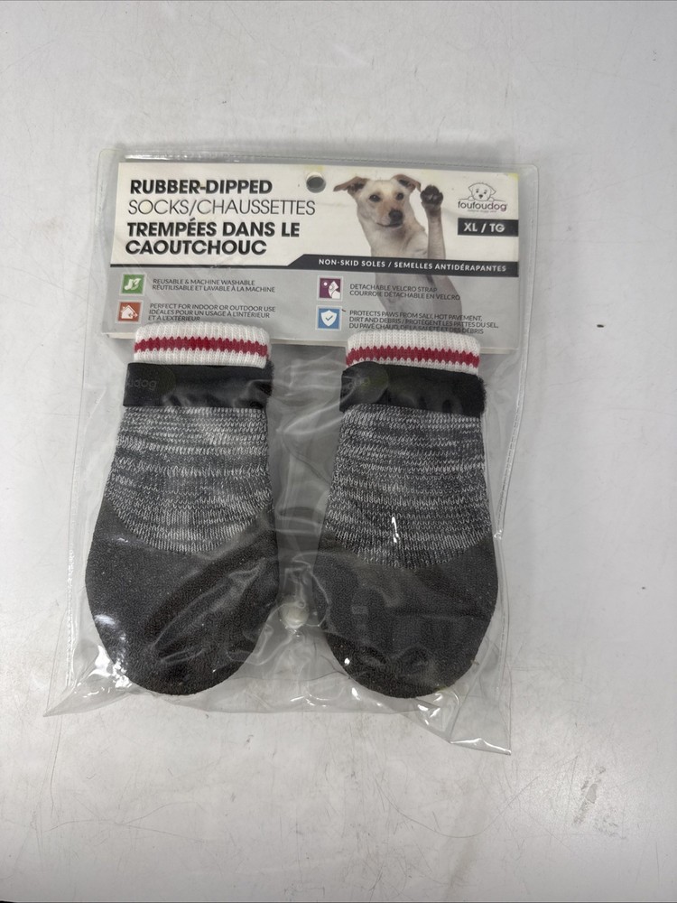 FouFou Dog  Rubber Dipped Socks, X Large, Gray