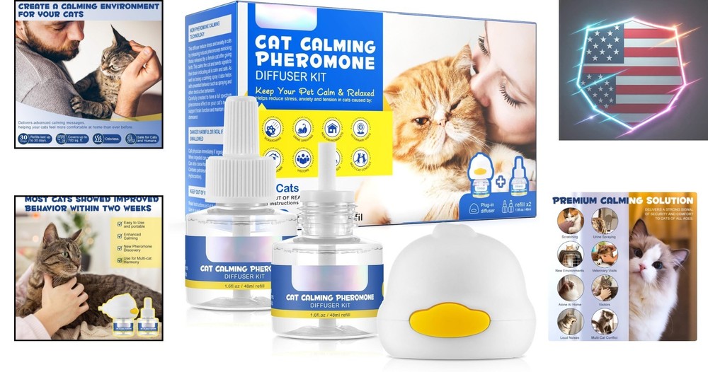 Cat Calming Diffuser Kit 60 Days, Cat Pheromones Calming Diffuser Effectively...