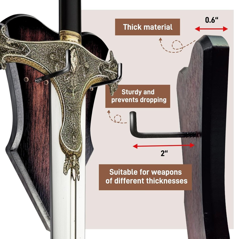 Sword Plaque Wall Mount Vertical Display Holder Adjustable Stand Medieval Dagger