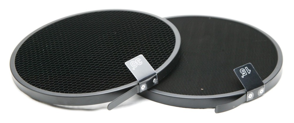 Professional Honeycomb Grids 2 Flash Diffusers 30 & 15 Deg. 7-3/4" Diam. Unused.