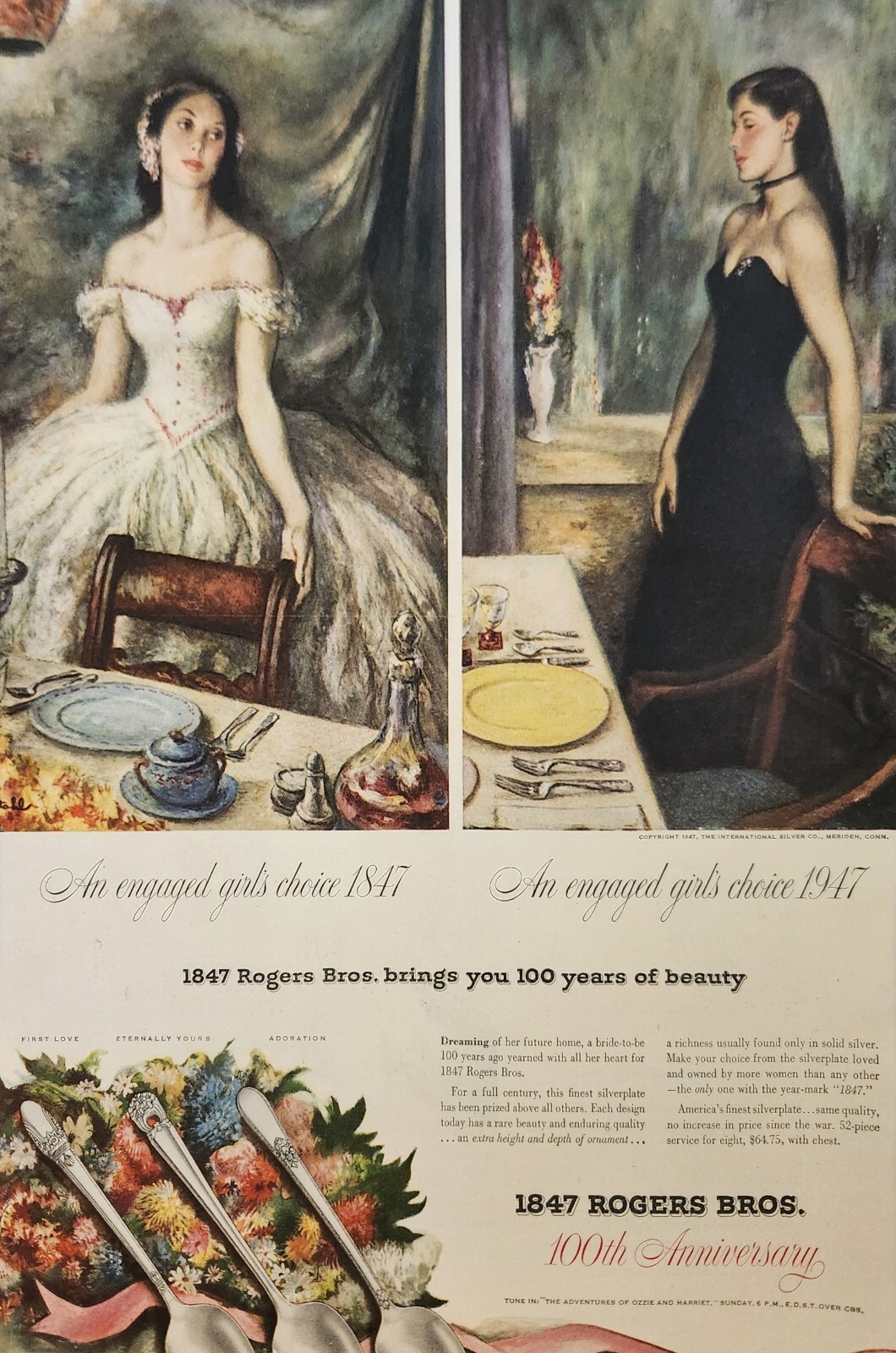 1947 Rogers Bros 1847 Silverplate Vintage Ad 100th anniversary