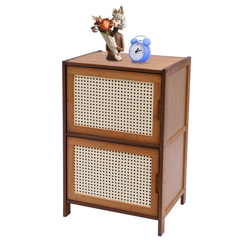 Bamboo Side Table End Table Bedside Tables Night Stand Dark Brown Sideboard USA