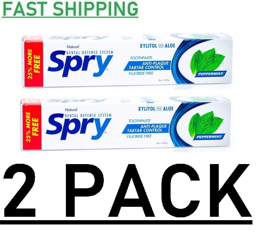 2 PACK - Spry, Fluoride Free Toothpaste, Peppermint, 5 oz - NEW
