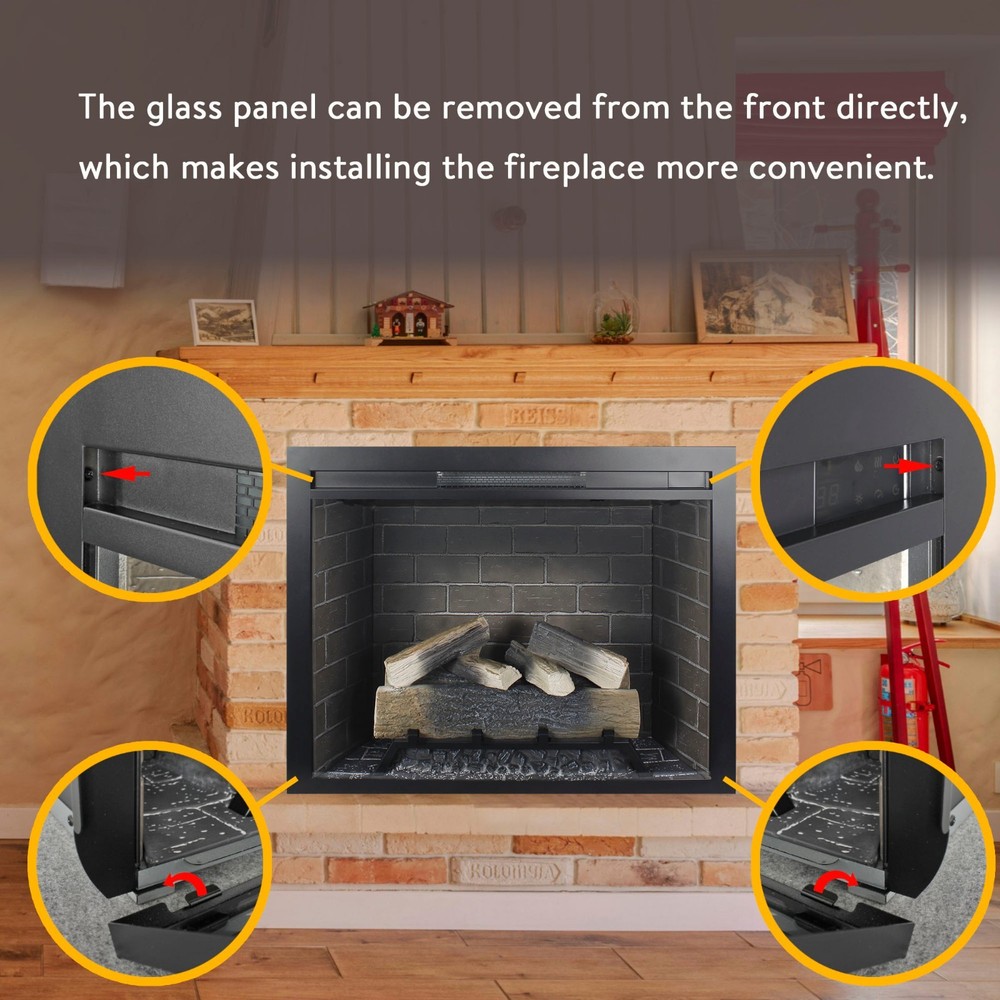 33" Infrared Electric Fireplace Insert Touch Panel Home Heater Smokeless Firebox