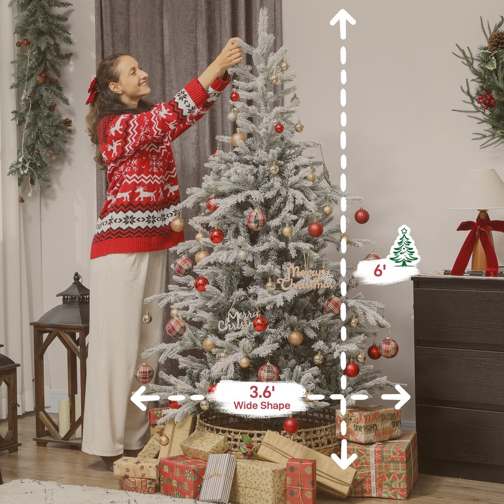 HOMCOM 6ft Flocked Christmas Tree, Wide Spruce Xmas Tree, Easy Assembly