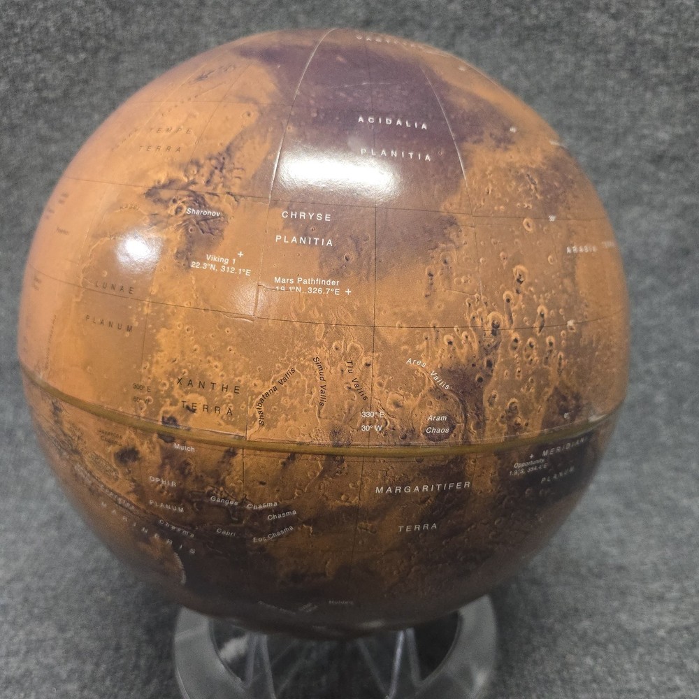 Mars Globe Planet Model Educational Astronomy Globe w Stand Space Decor 12" EUC