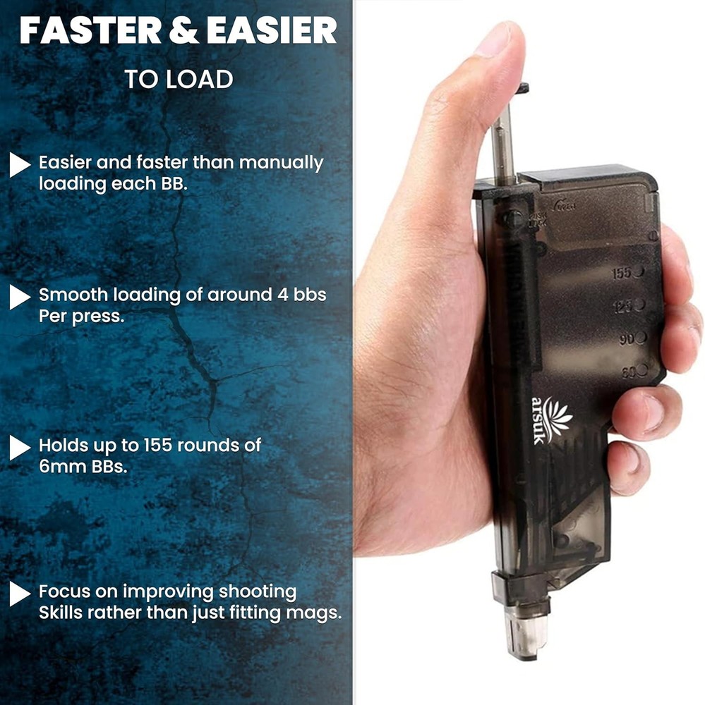 6mm Airsoft Speed Loader with Adapter - Holds 155 Rounds for Fast Loading