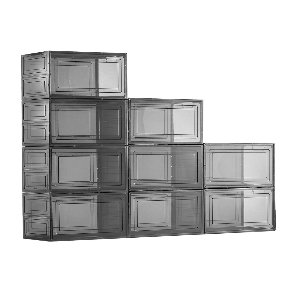 Shoe Storage Boxes 9 Pack Stackable Shoe Boxes US Size 13 Transparent Black
