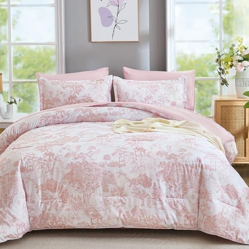 Size Comforter Sets Botanical Comforters with Sheets 7 Pieces Bed Queen Pink