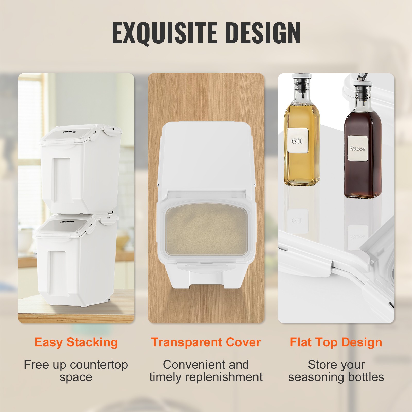 VEVOR Mobile Ingredient Bin Storage Container 2 x 15L Capacity Slant Top White